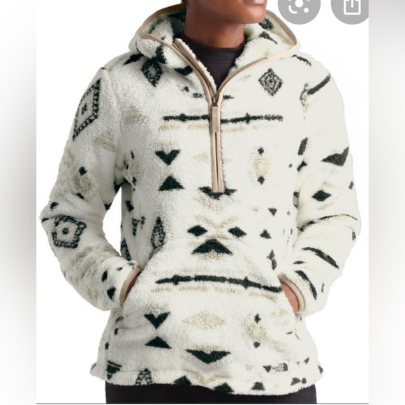 The North Face Campshire Sherpa Fleece Half Zip Hoodie White Geo Aztec Small - Picture 1 of 9
